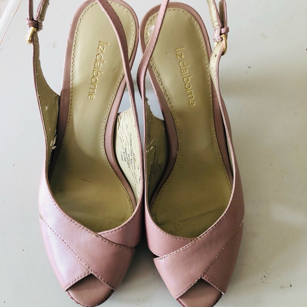 Liz Claiborne Jacqueline Dusty Rose Peep-Toe Slingback Heels Leather Y2K Chic